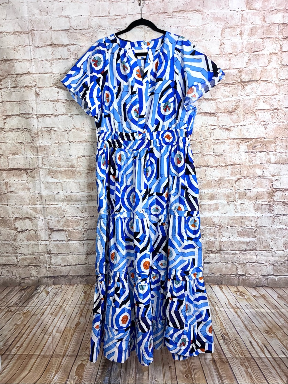 Anthropologie Somerset Maxi Dress in Blue Geometric Size 1X